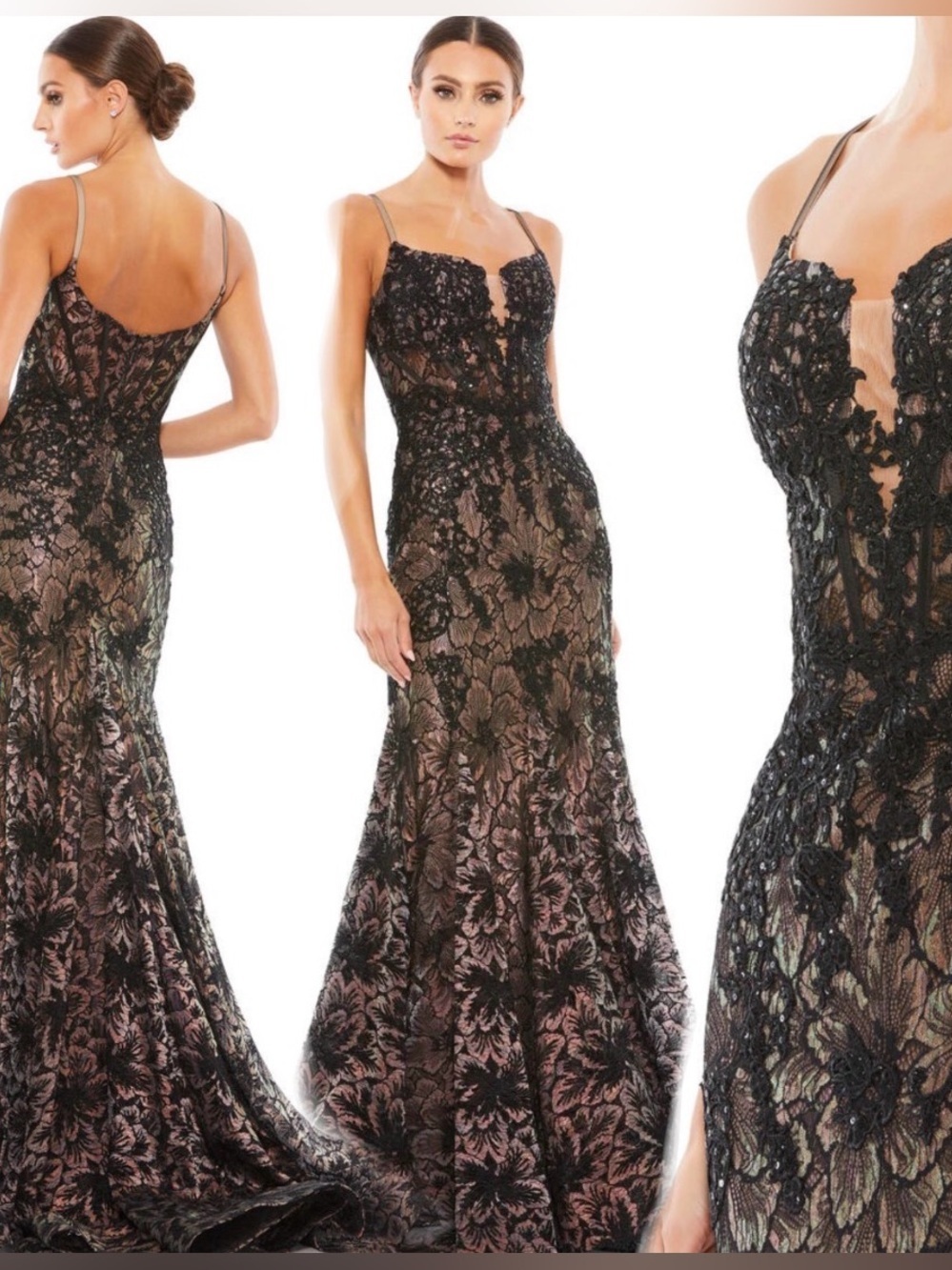 MAC DUGGAL EVENING 79252D Elegant Black Lace Overlay Evening Gown Sz 12 NWT
